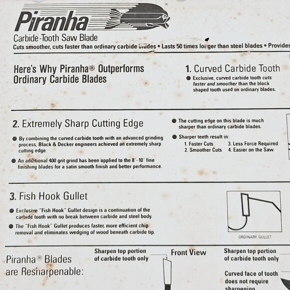 Black Decker Piranha 6 1/2" Saw Blade 18 Carbide Teeth Professional Resharpenabl - Picture 3 of 8